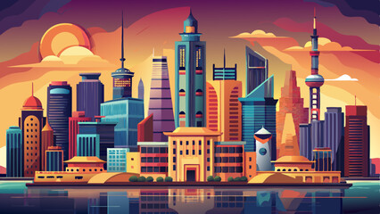 Obraz premium Shanghai The Bund historical old colonial buildings, Shanghai city skyline and skyscraper, sunrise on The Bund, China.