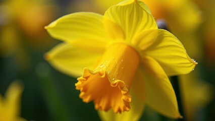 Fototapeta premium Bright Yellow Daffodil Flower Close-Up with Green Background