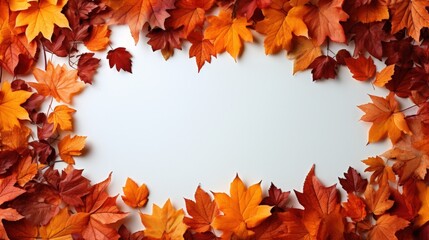 Fototapeta premium Autumn Leaves Frame Chaos of Warm Colors, Natural Beauty Displaying Shades of Orange, Red, and Yellow Against a Clean Background