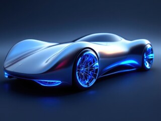 Fototapeta premium Futuristic Electric Sports Car with Neon Blue Accents