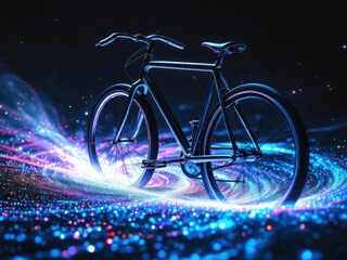Fototapeta premium Futuristic Neon Bicycle with Swirling Light Trails