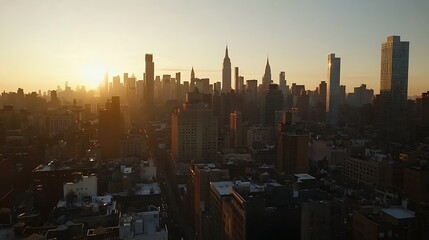 Golden hour cityscape skyline at sunrise. (1)