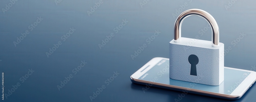 Poster mobile payment security platform concept. a digital lock on a smartphone symbolizes security and dat