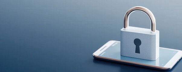 mobile payment security platform concept. A digital lock on a smartphone symbolizes security and data protection.