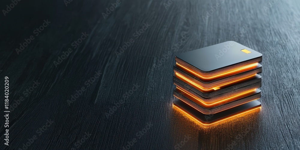 Aufkleber mobile payment security platform concept. a sleek stack of modern, illuminated technology devices on