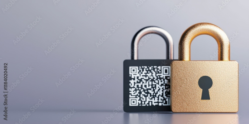 Aufkleber mobile payment security platform concept. two locks, one with a qr code and a golden padlock, symbol