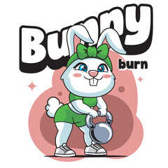 Fototapeta premium Vector Illustration of Bunny Lifting A Kettlebell with Retro Mascot Illustration Available for Tshirt Design