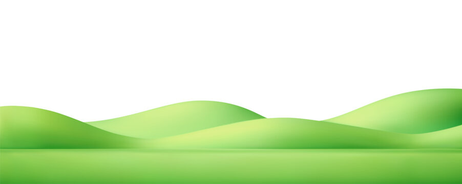 3d hill grass background. Green cartoon park, field, land, meadow, mountain. Spring and summer vector element for kid scene, illustration, banner. Childish minimal landscape