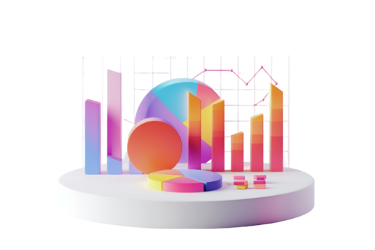  A 3D Pie Chart Isolated on a Transparent Background