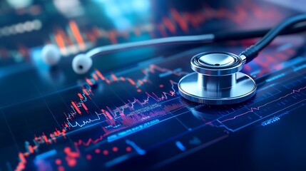 Healthcare sector background with stock price charts, showcasing medical wellness.