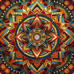 Obraz premium Intricate Geometric Mandala with Vibrant Colors and Patterns.