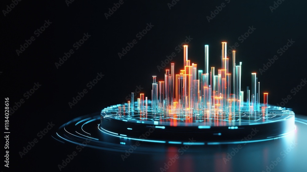 Poster 3d bar charts with futuristic digital overlays and glowing data points