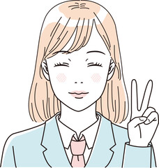 ビューティー　さわやかな制服の女子学生の上半身のイラストレーション