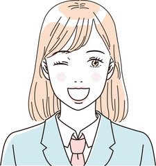 ビューティー　さわやかな制服の女子学生の上半身のイラストレーション