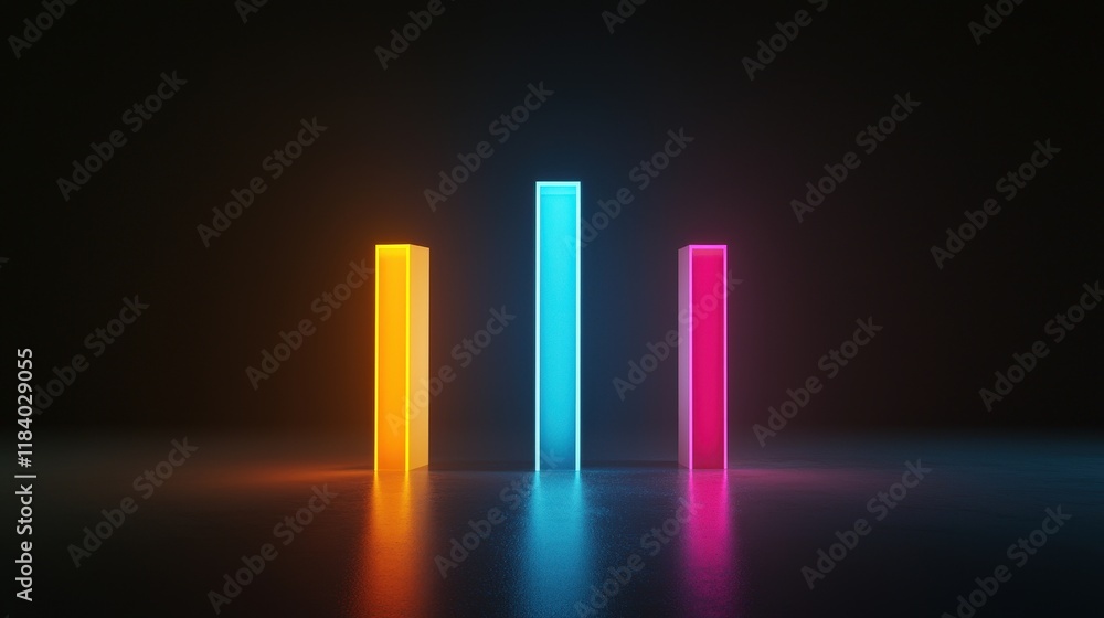 Poster 3d bar charts with futuristic digital overlays and glowing data points