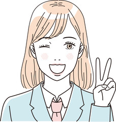 ビューティー　さわやかな制服の女子学生の上半身のイラストレーション