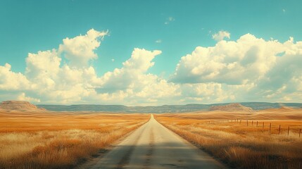 American horizon shot of a single road