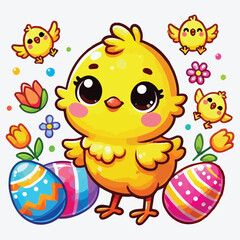 Cute little chick in cartoon style. Happy baby chicken for kids design stock illustration