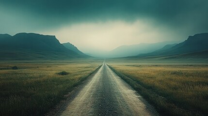 American horizon shot of a single road