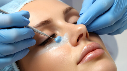  Rejuvenation in Progress: Cosmetologist Applying Facial Mask


