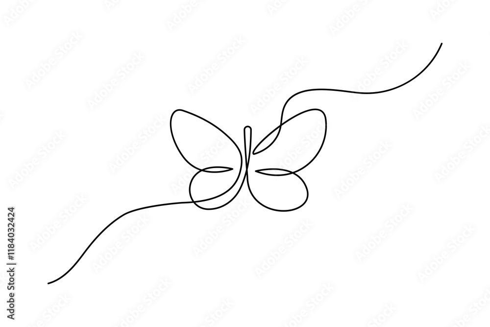 Poster continuous single line art drawing of butterfly design isolated outline vector icon