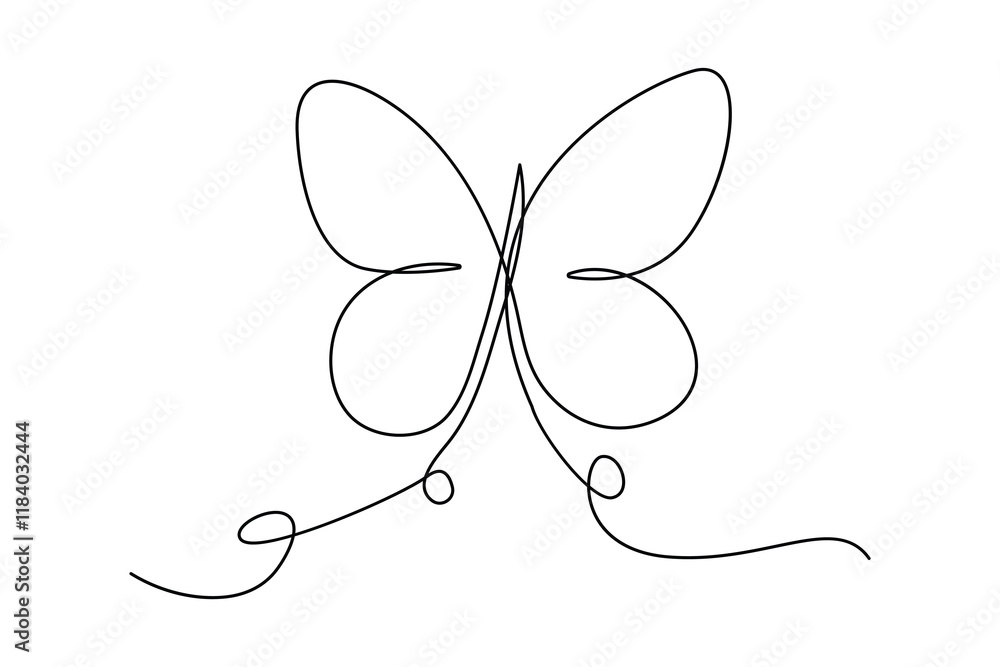 Poster continuous single line art drawing of butterfly design isolated outline vector icon