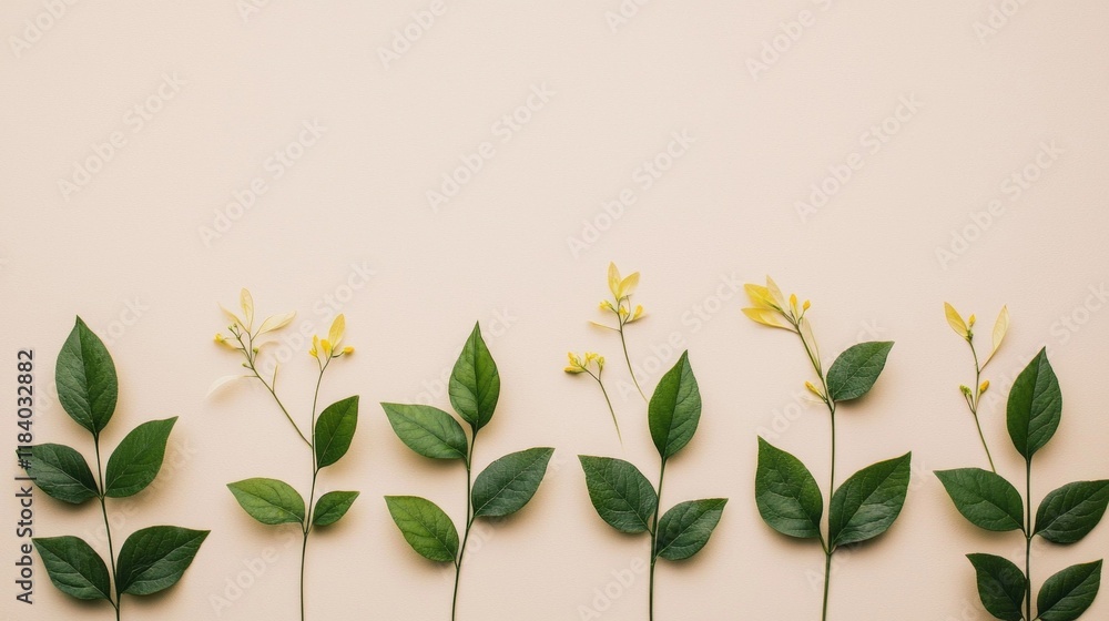 Poster a harmonious display of olive branches with vibrant green leaves and soft yellow blossoms is artisti