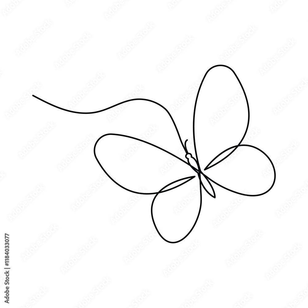Poster continuous single line art drawing of butterfly design isolated outline vector icon