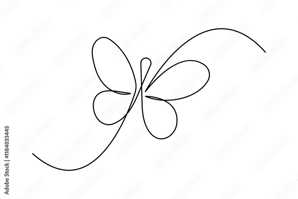 Poster continuous single line art drawing of butterfly design isolated outline vector icon