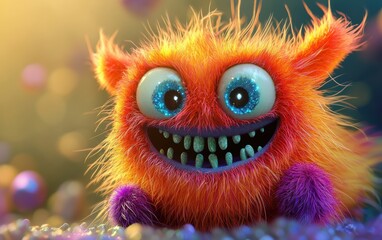 Fototapeta premium cute bright furry monster cheef smiled and happy