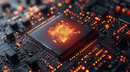 Obraz premium Illuminated CPU processing data on circuit board