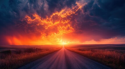 American horizon shot of a single road