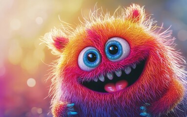 Naklejka premium cute bright furry monster smiled and happy