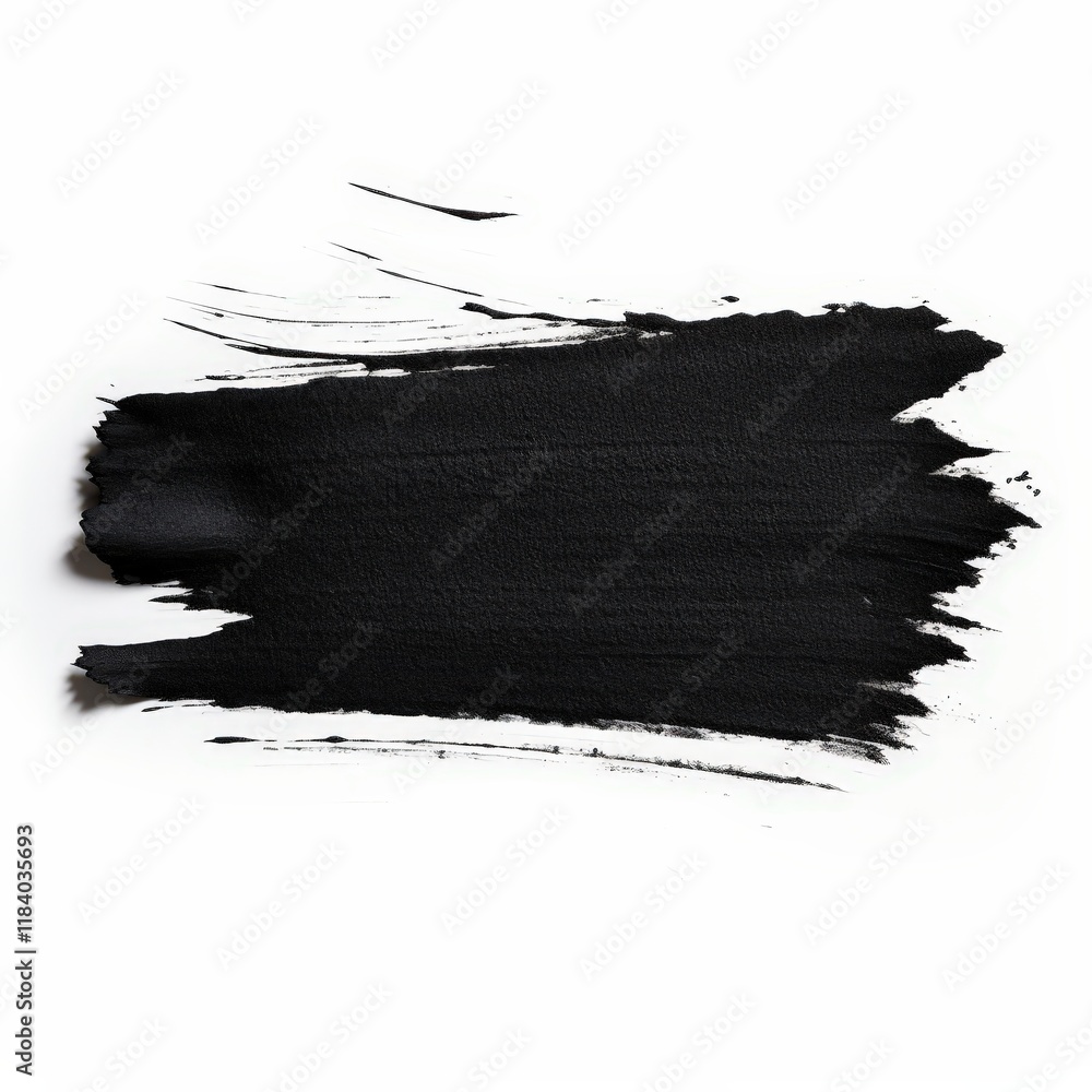Poster black paint stroke with textured finish on white background for artistic and creative use in various
