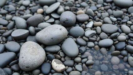 Close-Up Riverbank Pebbles, Gray Stone Texture Background Image