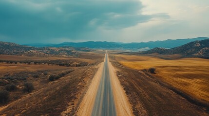 American horizon shot of a single road