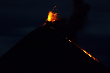 Fuego Volcano Eruption at Night, Antigua, Guatemala