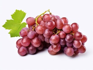 Fototapeta premium Isolated Red Grapes with Leaf on White Background, Ideal for Illustrations, Wine Labels, or Culinary Backgrounds