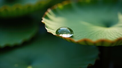 Close-Up of a Dew Drop Resting Gracefully on a Green Leaf in Nature

