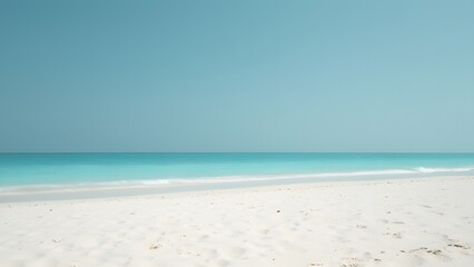 Obraz premium Serene Minimalist Beach Scene, Pristine White Sand, Turquoise Water, and Clear Blue Sky