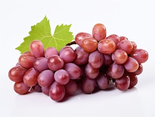 Fototapeta premium Isolated Red Grapes with Green Leaf Perfect for Red Wine Production and Culinary Uses in High-Quality Stock Photography