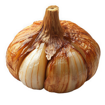 Golden roasted garlic bulb Transparent Background