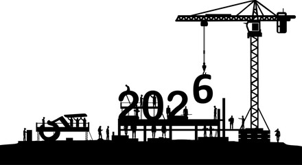Vektor Silhouette - Jahreswechsel von 2025 auf 2026 - Aufbau