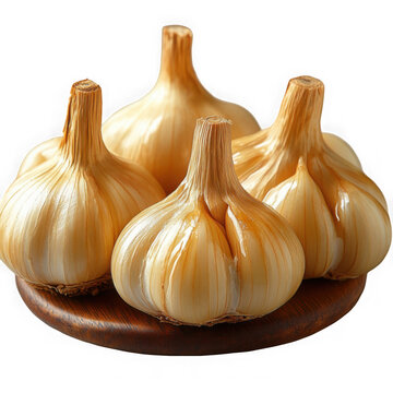 Golden roasted garlic bulb Transparent Background