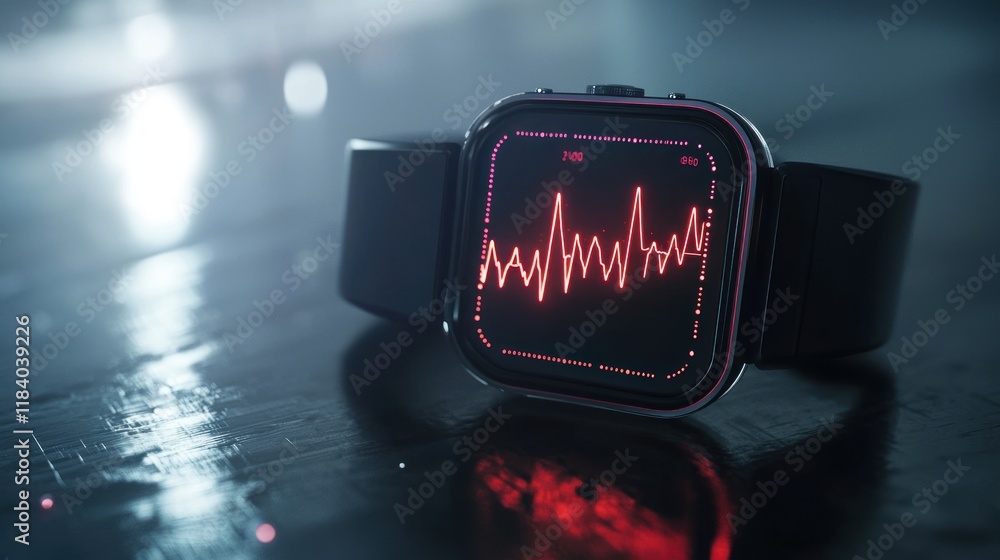 Poster futuristic smartwatch displaying heart rate data