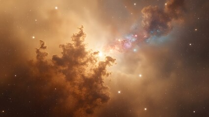 Naklejka premium Stunning Beige Nebula, Vibrant Cosmic Clouds and Stars in Space Galaxy
