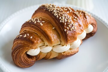 Fototapeta premium a freshly baked Italian croissant filled with vanilla cream
