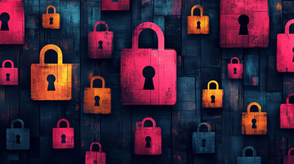 Vibrant locks symbolizing security and protection. Concept for digital security.  