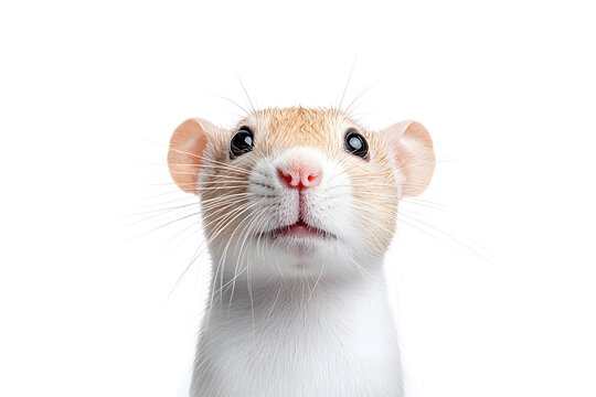 vCute rat face shot, isolated on white background