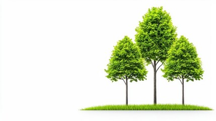 A photostock of a group of towering trees with dense green leaves, isolated on a clean white background, symbolizing natural majesty. High Quality
